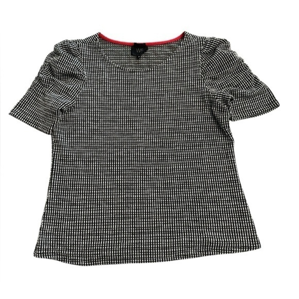 W5 Anthropologie Pick and Pick Weave Puff Sleeve Top - Womens Medium Black White